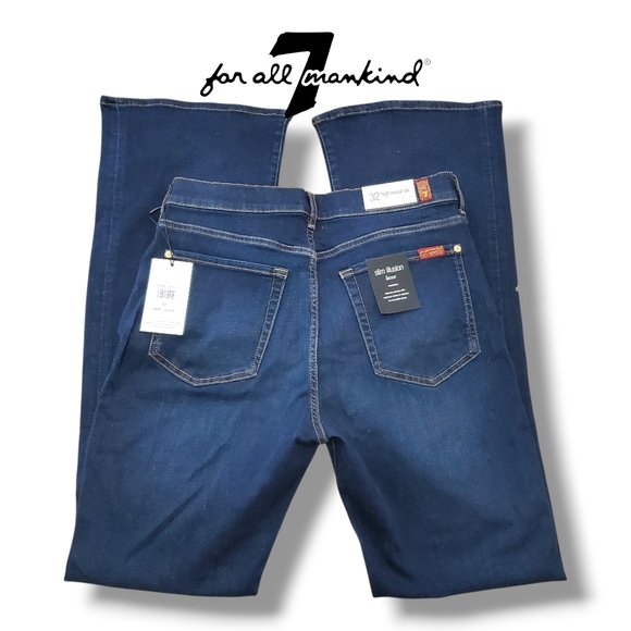 7 For All Mankind Highwaist Indigo Ali Slim Illusion Bootcut Flare Jeans Size 32 - Picture 4 of 11